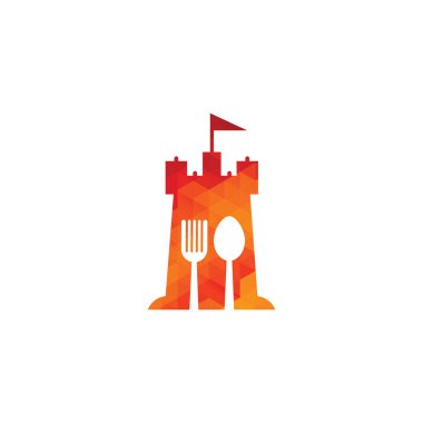 Food Castle Logo Şablonu. Kale ve yiyecek kombinasyonu logosu