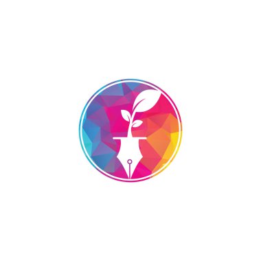 Yaprak ve kalem logosu tasarımı. Eğitim ve yazar topluluğu Logosu.