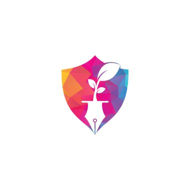 Yaprak ve kalem şekilli konsept logo tasarımı. Eğitim ve yazar topluluğu Logosu.