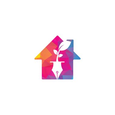 Yaprak ve kalem şekilli konsept logo tasarımı. Eğitim ve yazar topluluğu Logosu.