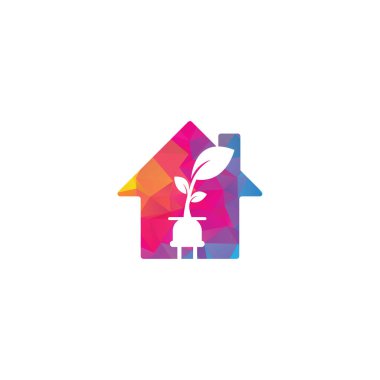 Eko Plug ev şekli konsept vektör logosu tasarımı. Yaprak dolgusu enerji logosu kavramı.