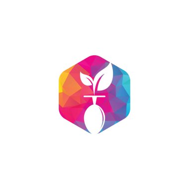 Sağlıklı gıda logosu şablonu. Kaşık ve yaprak sembollü organik gıda logosu.