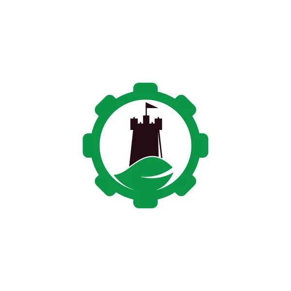 Design Del Logo Del Concetto Forma Dell Ingranaggio Del Castello — Vettoriale Stock