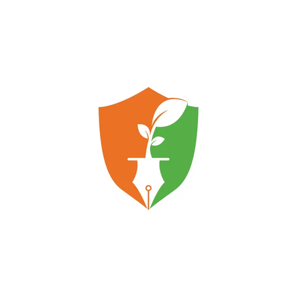 Diseño Del Logotipo Del Concepto Forma Escudo Hoja Pluma Educación — Vector de stock