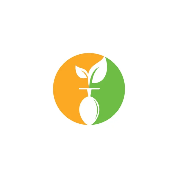 Modèle Logo Pour Aliments Sains Logo Alimentaire Biologique Avec Cuillère — Image vectorielle