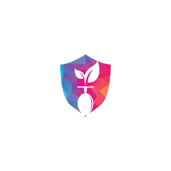 Шаблон Логотипа Здорового Продовольственного Щита Логотип Органических Продуктов Питания Ложкой — стоковый вектор