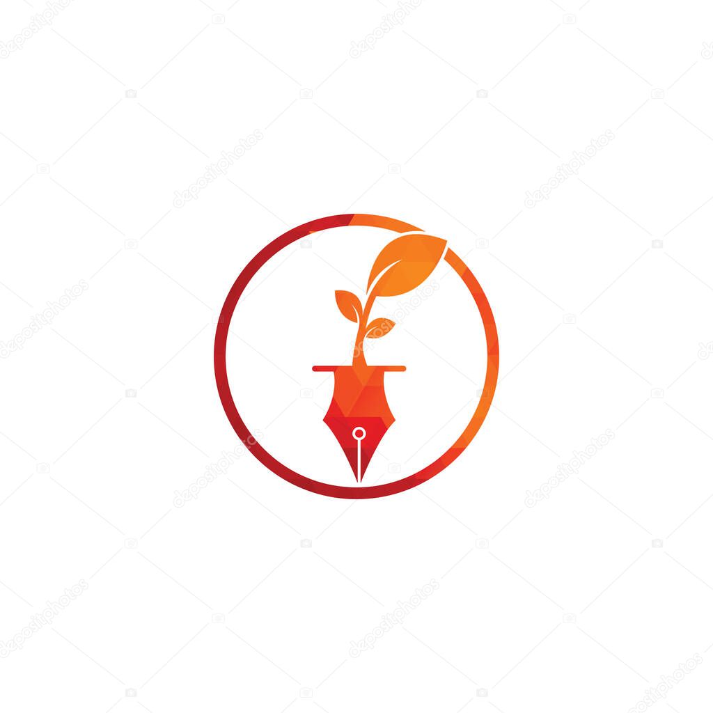 Leaf and pen logo design. Education and writer community Logo.