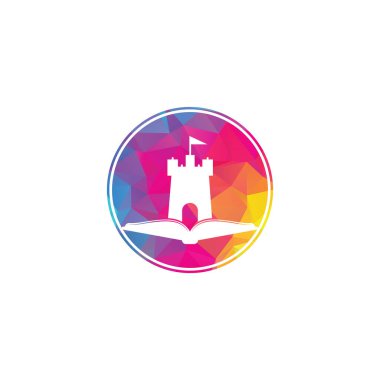 Castle Book Logo Şablonu Tasarım Vektörü. Kitap ve kale logosu kombinasyonu. Kule ve pazar simgesi veya simgesi.