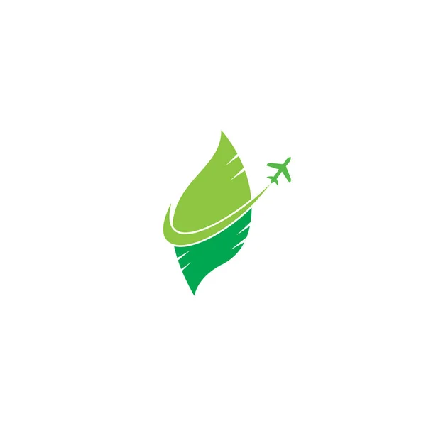 Leaf Plane Travel Logo Design Sablon Utazás Levéllogó Tervezési Vektorral — Stock Vector