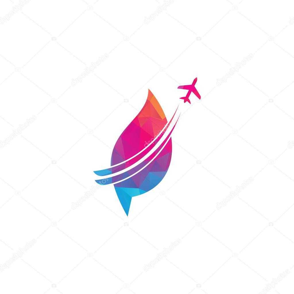 Leaf Plane Travel Logo Design Template. Travel with leaf logo design vector
