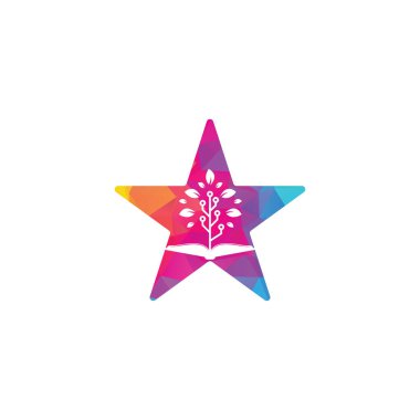 Kitap ve teknoloji yıldızı şekilli konsept logo tasarımı. Eğitim teknolojisi logo tasarım vektörü