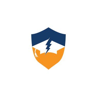 Flaş eğitim kalkanı konsept vektör logo şablonu. Gök gürültüsü ve şapka simgesi simgesi