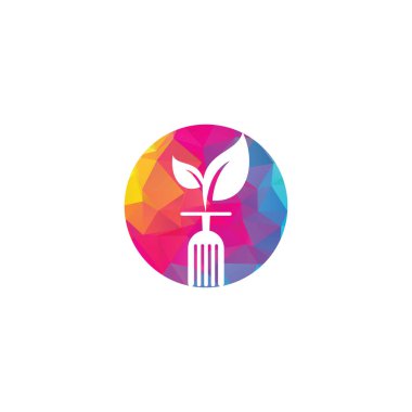 Sağlıklı gıda logosu şablonu. Kaşık ve yaprak sembollü organik gıda logosu.