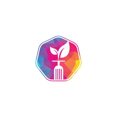 Sağlıklı gıda logosu şablonu. Kaşık ve yaprak sembollü organik gıda logosu.