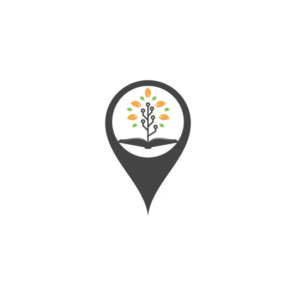 Book Tech Drzewo Mapka Pin Kształt Koncepcji Projekt Logo Wektor — Wektor stockowy