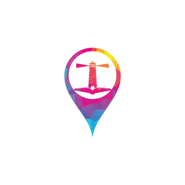 Book and Light House haritası logo şekilli logo dizayn şablonu. Kitap feneri simgesi