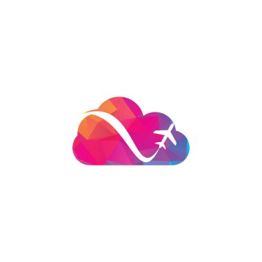 Uçak ve Seyahat Bulutu şekilli konsept logosu. Simge & Vektör Şablonu.