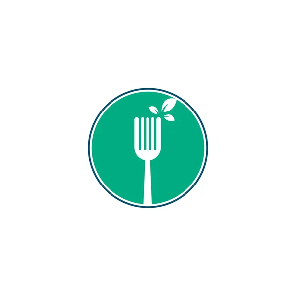 Healthy Food Logo Design Fork Leaf Logo Icon — Stock Vector