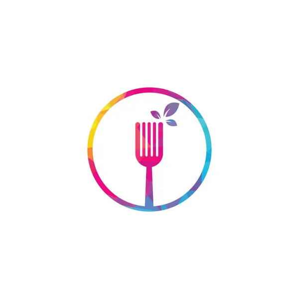 Concepto Forma Escudo Alimenticio Saludable Diseño Logotipo Tenedor Hoja Logo — Archivo Imágenes Vectoriales