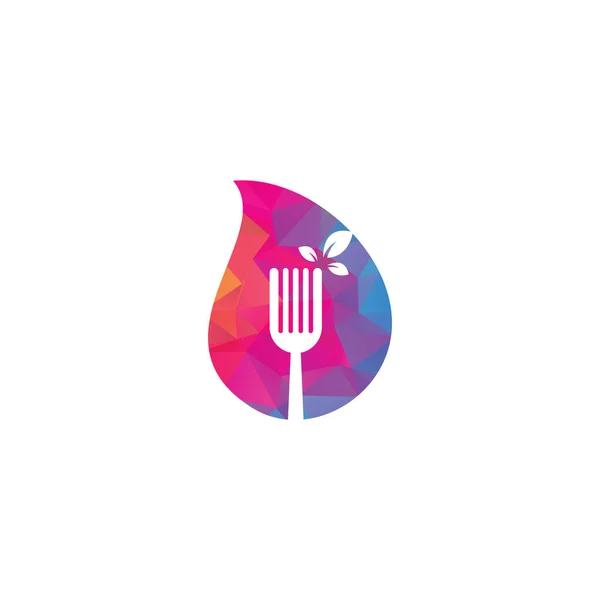Healthy Food Drop Shape Concept Diseño Logo Tenedor Hoja Logo — Archivo Imágenes Vectoriales