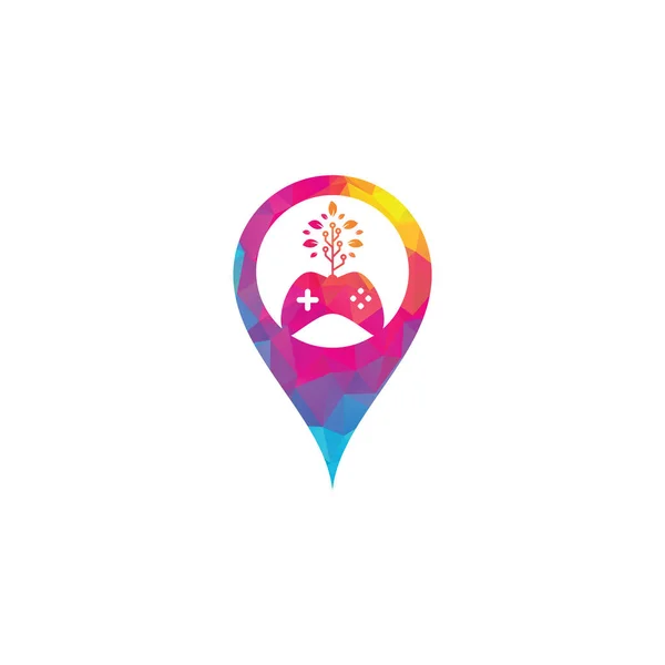 Spiel Und Tech Baum Karte Nadelform Konzept Logo Design Vorlage — Stockvektor