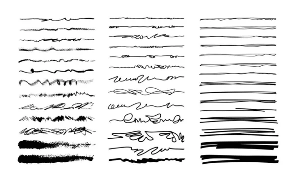 Hand-drawn doodle lines. Freehand dividers, borders, scribbles. Art brushes isolated on white. — Stock Vector
