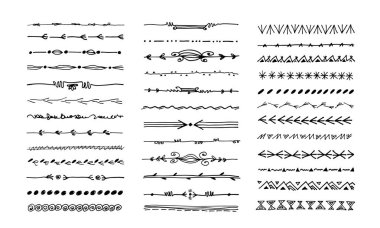 Elle çizilmiş tahtalar ve böcekler karalama tarzında. Bir dizi grunge altı çizgisi vuruşları. Vektör sanat fırçaları.