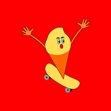 bir kaykay - Baskı Tekstil veya Kağıt peçeteler için tasarım üzerinde hızlıca bir gezinti için sarı dondurma çığlık şahsında