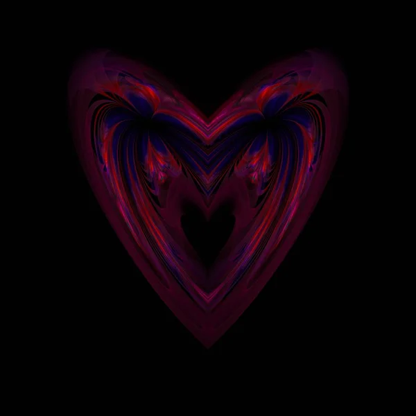 Red Blue Fractal Heart Black Tile — Stock Photo, Image