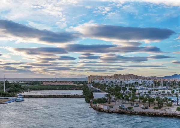 Soluppgång Över Kanalen Mellan Mar Menor Och Medelhavet Manga Spanien — Stockfoto