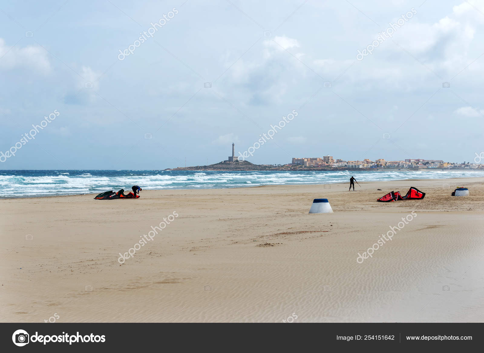 Kiteboards Lie Beach Mediterranean Use Storm Manga Murcia Spain March Stock Photo C Kamira777 254151642