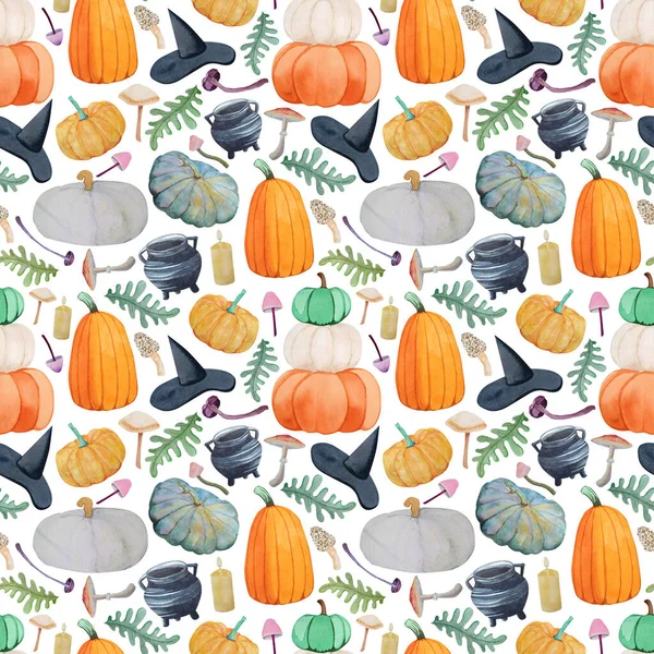 Disegnato Mano Acquerello Senza Soluzione Continuità Modello Halloween Stampa Con — Foto Stock