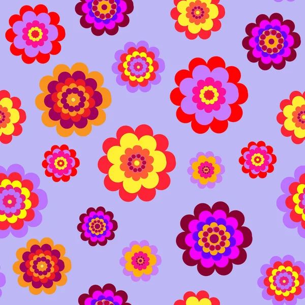 Schöne Lebendige Nahtlose Muster Mit Violetten Gelben Und Roten Blüten — Stockvektor