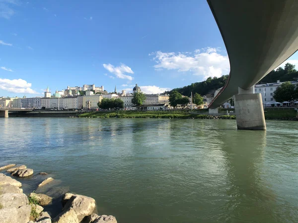 Makartsteg Sobre Rio Salzach Salzburgo Áustria — Fotografia de Stock