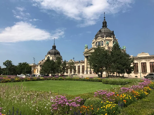 Flores Frente Banho Térmico Szechenyi Budapeste Hungria — Fotografia de Stock