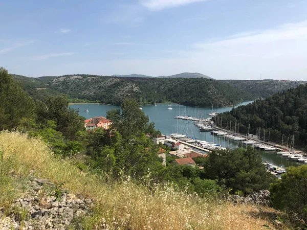 Puerto Visto Desde Fuerte Colina Skradin Croacia — Foto de Stock