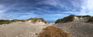 Friesland, Hollanda 'daki Ameland adasındaki kum tepelerinden panoramik manzara