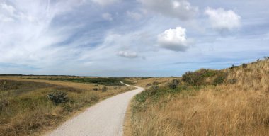 Friesland 'daki Ameland Adası' ndaki bisiklet yolu manzarasından Hollanda