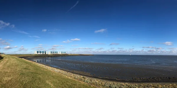 Panorama Bažinaté Hráze Lauwersoog Groningen Nizozemsko — Stock fotografie