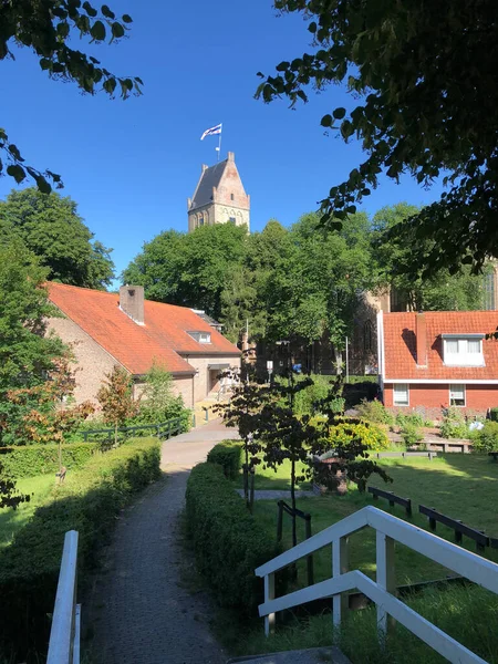 Friesland Hollanda Daki Protestan Kilisesi Giden Yol — Stok fotoğraf