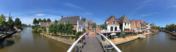 Panorama Vanaf Een Brug Het Kanaal Klein Diep Dokkum Friesland — Stockfoto