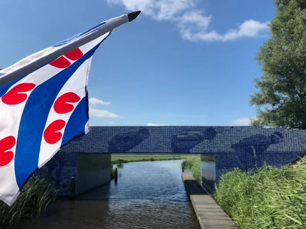 Frisian Flag Elfstedenmonument Bridge Murk River Friesland Netherlands — Stock Photo, Image