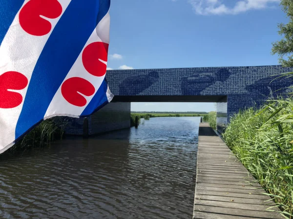 Frisian Flag Elfstedenmonument Bridge Murk River Friesland Netherlands — Stock Photo, Image