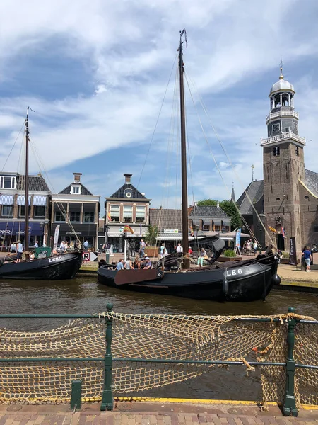 Zeilboten Het Kanaal Van Lemmer Friesland Nederland — Stockfoto