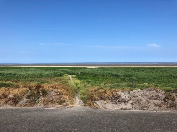 Caminho Dique Direcção Mar Wadden Frísia Países Baixos — Fotografia de Stock