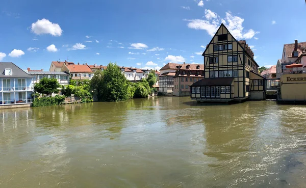Panorama Del Río Linker Regnitzarm Bamberg Alemania —  Fotos de Stock