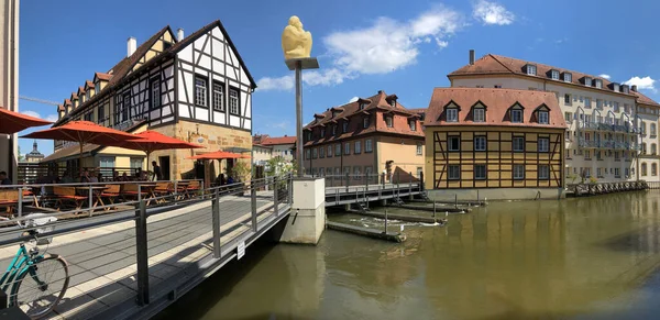 Panorama Řeky Linker Regnitzarm Bambergu Německo — Stock fotografie