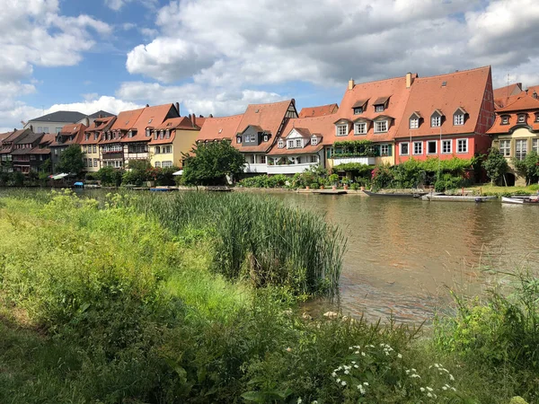 Casas Lado Rio Linker Regnitzarm Bamberg Alemanha — Fotografia de Stock