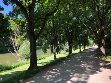 Almanya, Regensburg 'da Danube nehrinin yanındaki patikada.