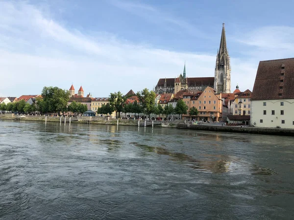 Szent Péter Székesegyház Duna Folyó Regensburgban Németországban — Stock Fotó